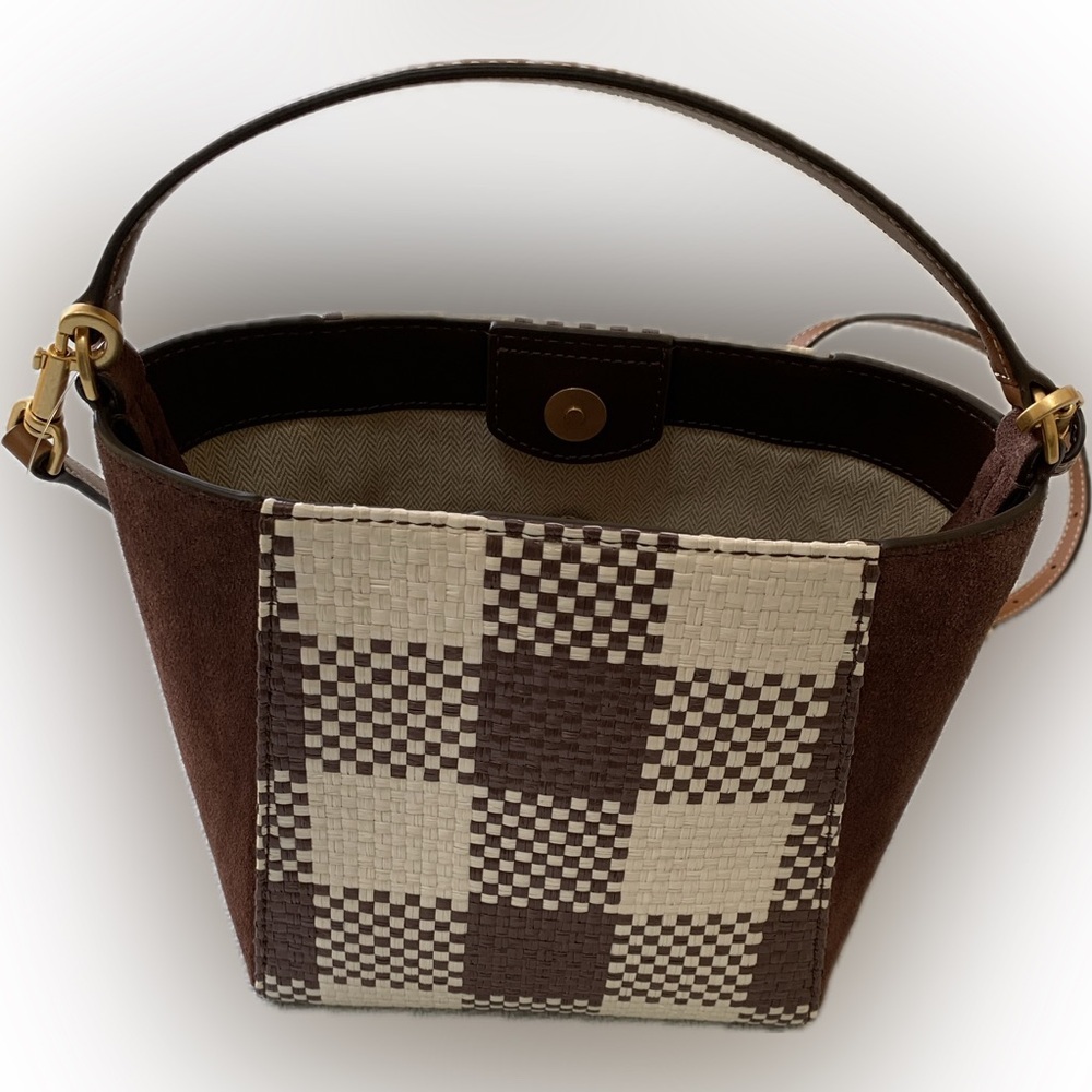 Tory Burch McGraw NWOT $378.00 Retail Woven Plaid Small Bucket Bag - Picture 3 of 11